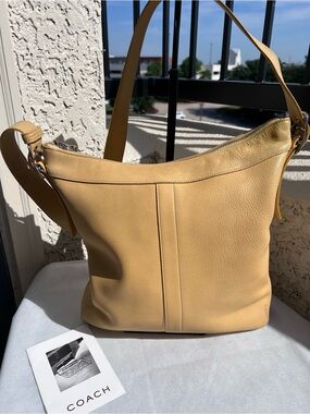 COACH Legacy Slim Duffle Pebbled Leather Shoulder Crossbody Bag in light Tan